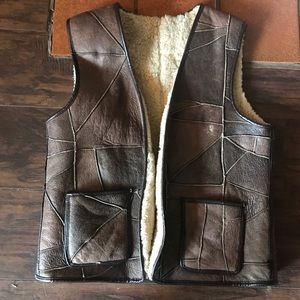 sheepskin leather rancher style patchwork vest